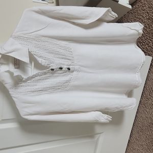 Gia Loose-fitting collar 3/4th sleeves shirt white